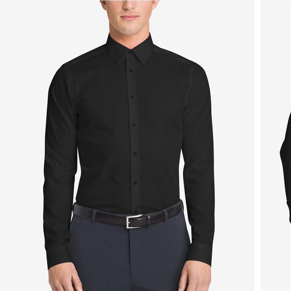 Calvin Klein Steel Slim Fit  Men's Black Long Sleeve Dress Shirt - Solid
